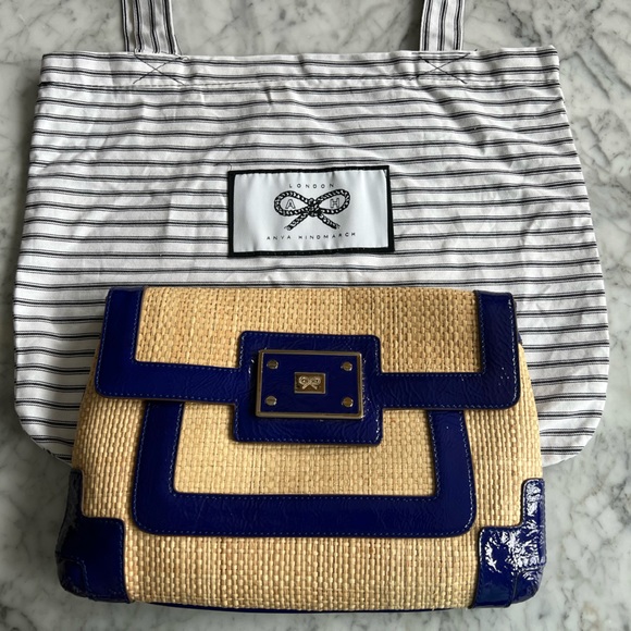 Anya Hindmarch Handbags - Anya Hindmarch Raffia & Patent Leather Clutch